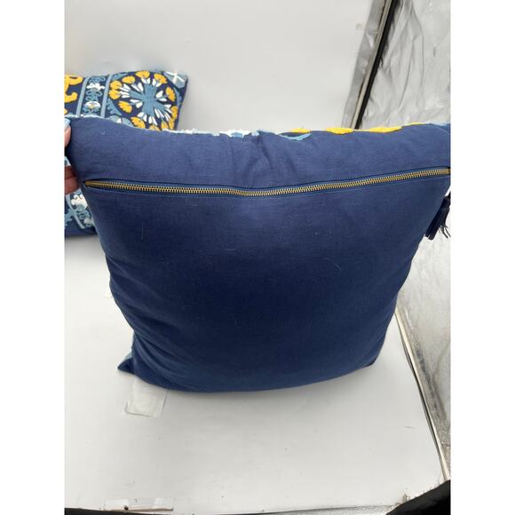 Set of 2 Embroidered Decorative Throw Pillows – Blue, Yellow & White - Picture 3 of 8
